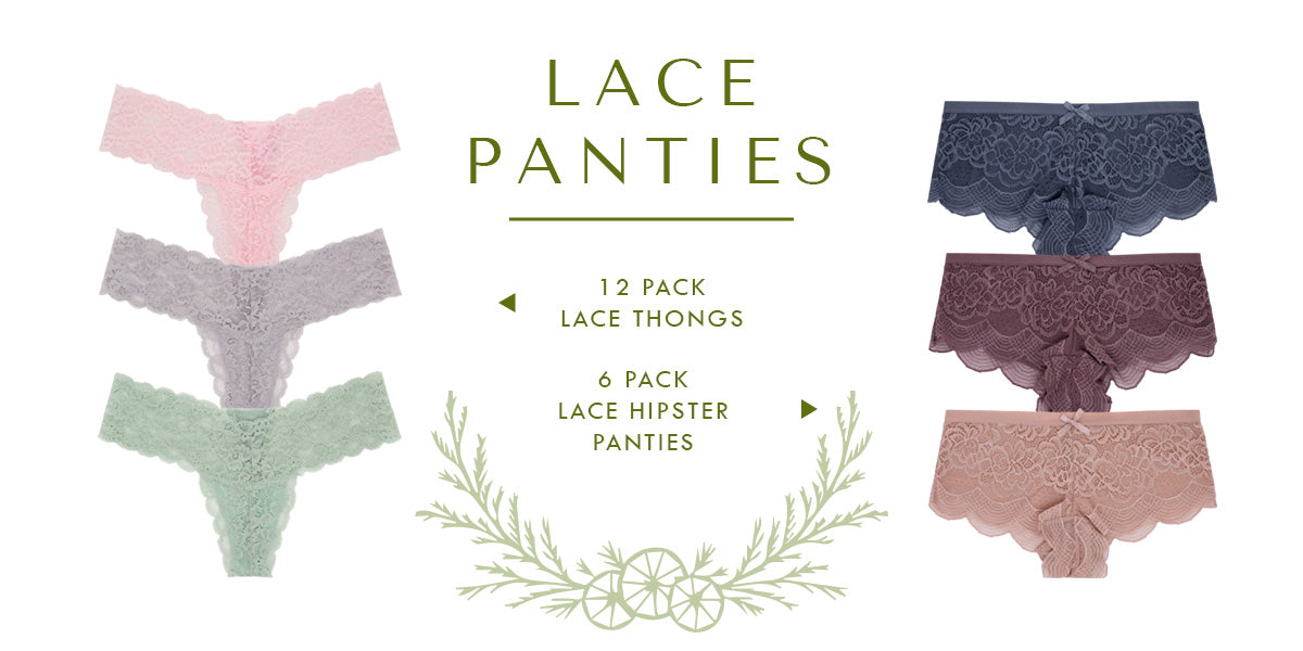 12 Pack Lace Thongs and 6 Pack Lace Hipster Panties by René Rofé