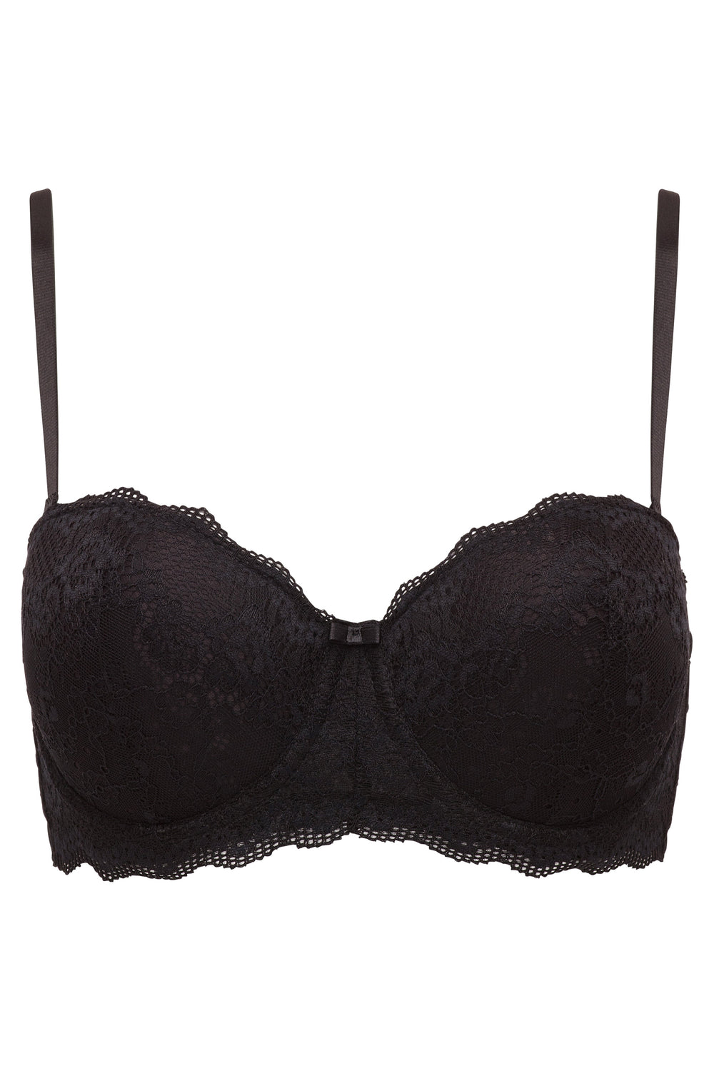 Rene Rofe Lace Front, Polka Dot Bra (38C, Black/Rose)