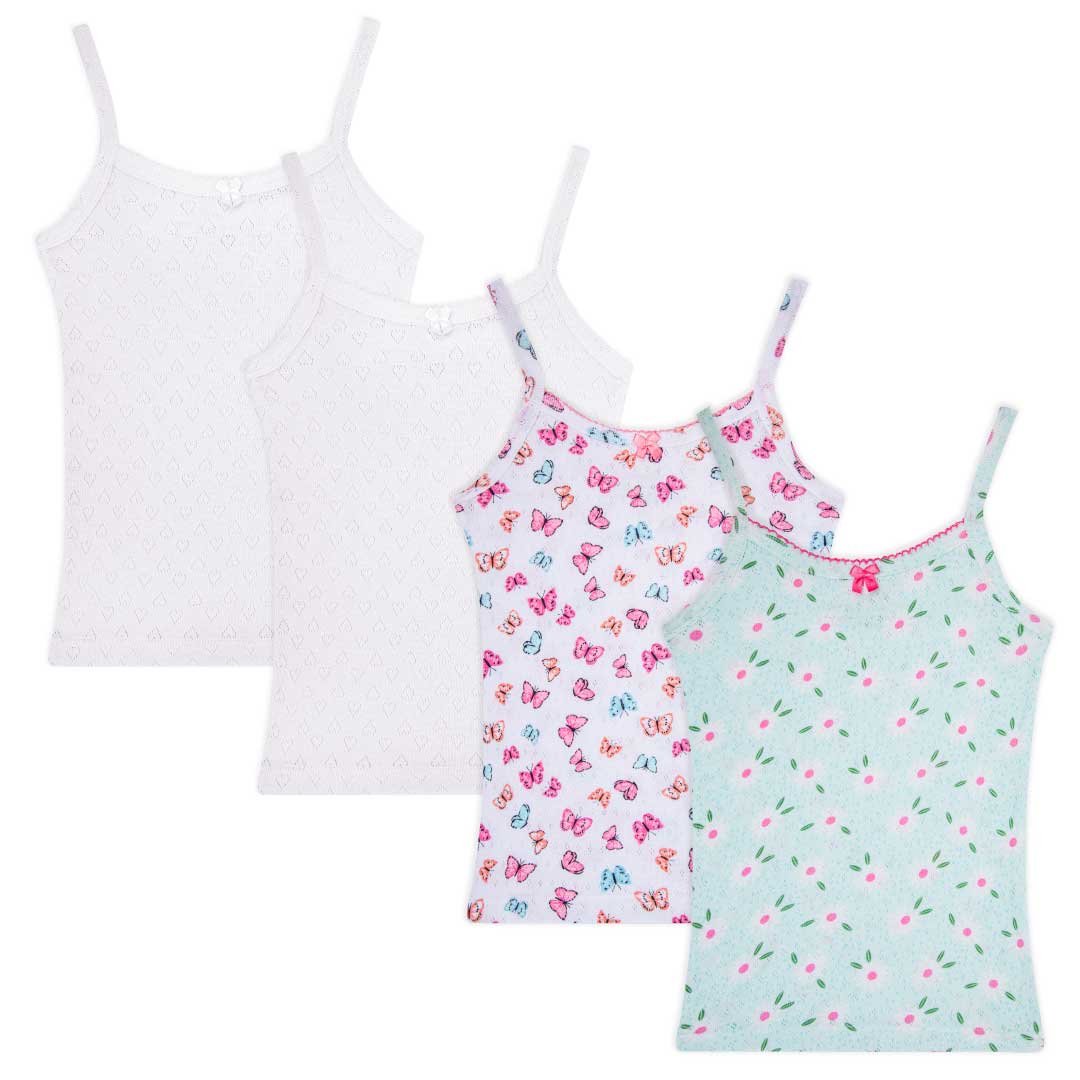 Rene Rofe Girls' Undershirt - 100% Cotton Scoop Neck Tank Top (3 Pack,  Size: 2T-14), Size 3T, White 
