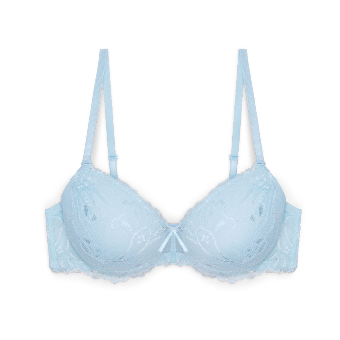 René Rofé Floral Lace Double Push Up Bra - 3 Pack with Ivory, Blue and Pink bras