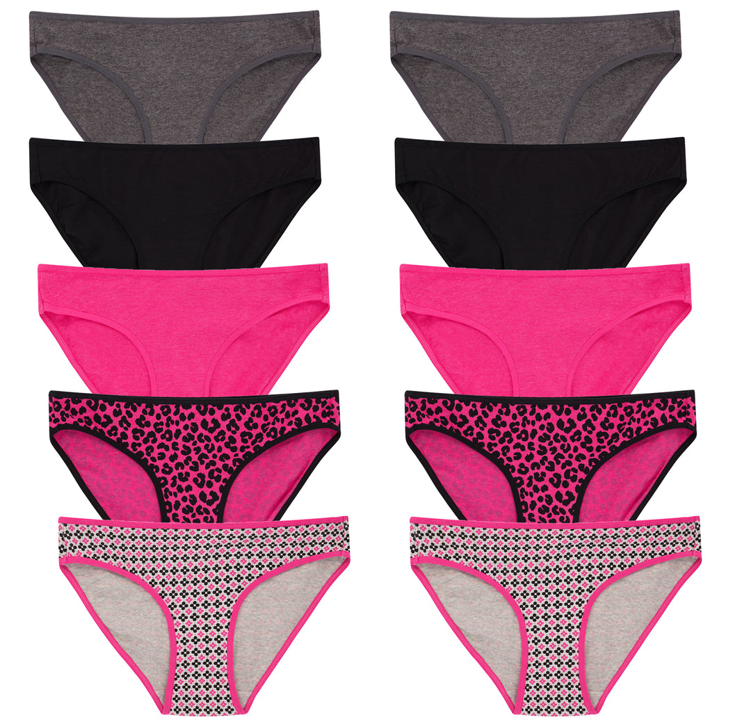 Rene Rofe Girls' Julianna Underwear – 5 Pack Stretch Cotton Hipster Briefs  (Size: 7-16), Size 10-12, Pink/Blue/Aqua/Grey/Stripes