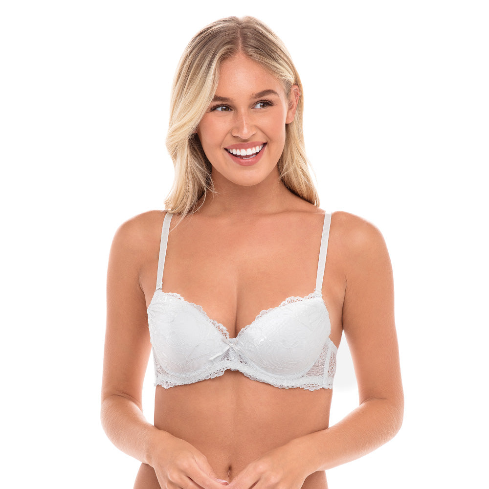 Liisa Bold White Lacy Balconette Push Up Bra