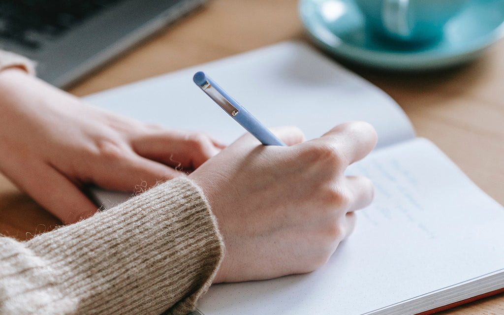 Hand writing in a journal