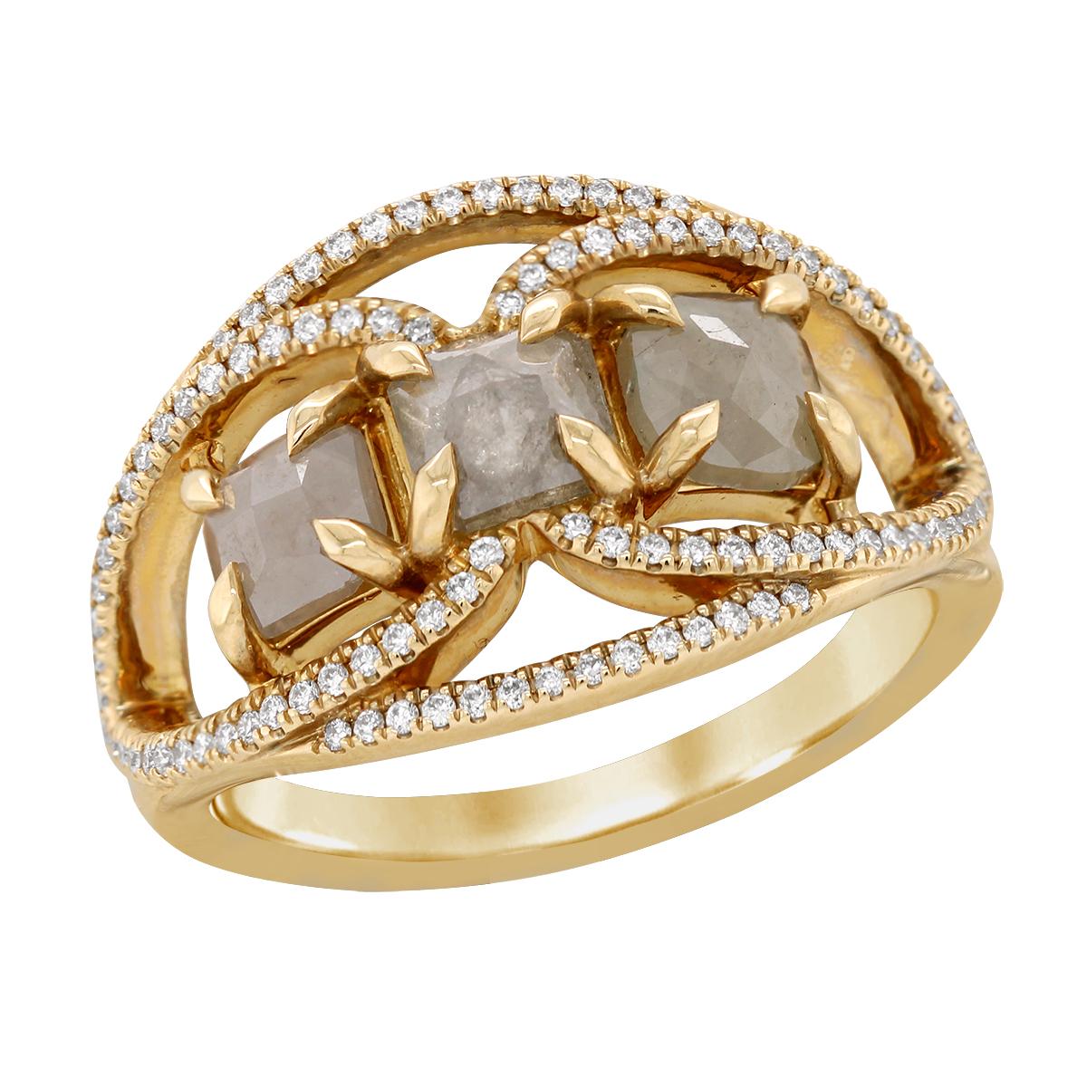1ct Yellow Gold Real Diamond 14K Right Hand Womens Fashion Multi Row R –  Bliss Diamond