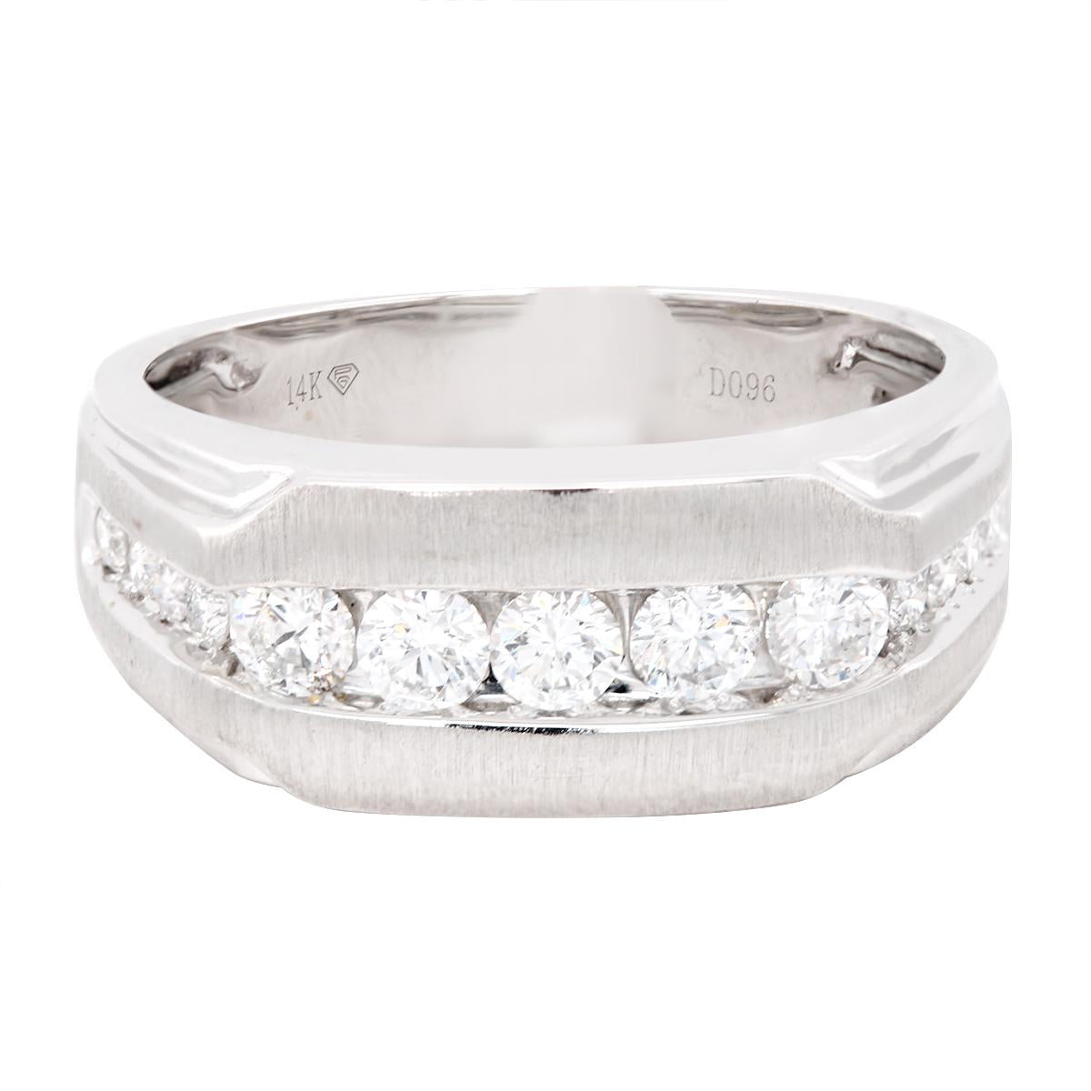 1 Ct Mens Diamond 5-Stone Wedding Ring Channel Set Classic Ring 10k White  Gold