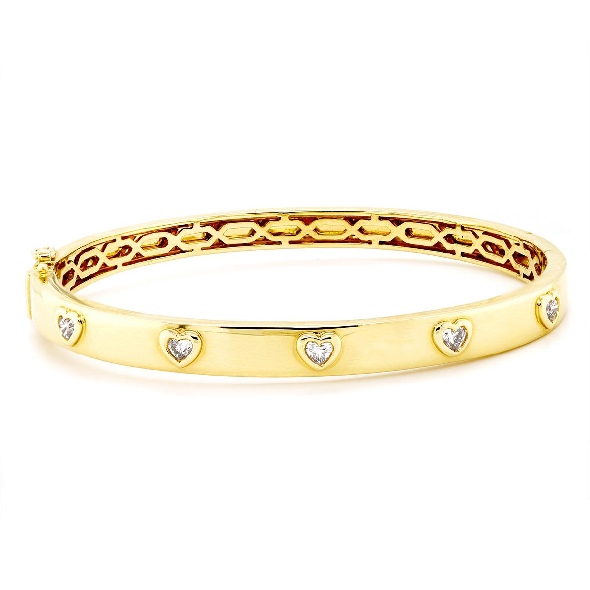 YELLOW GOLD DIAMOND BANGLE BRACELET WITH CHAIN LINK DESIGN, .55 CT