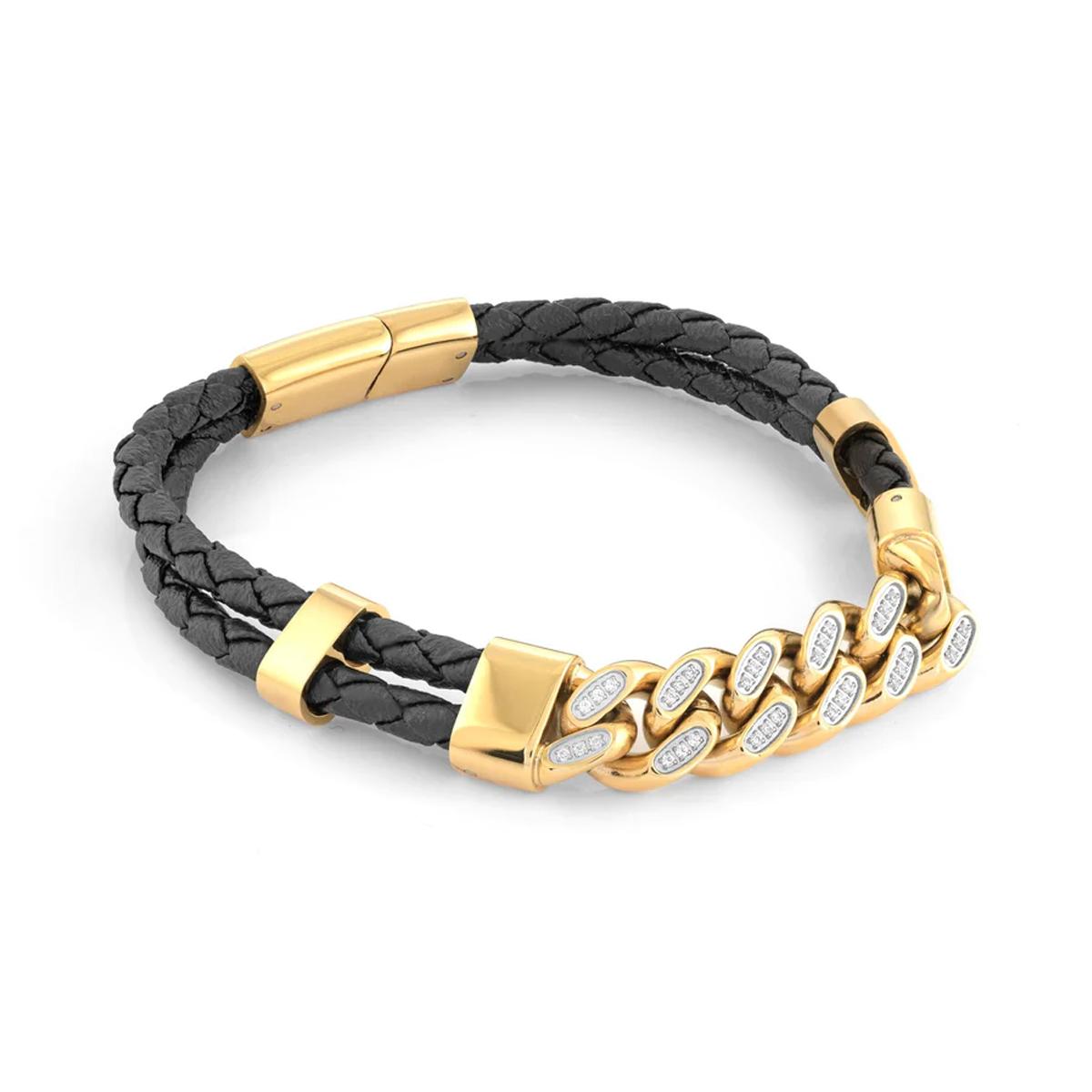 MEN'S GOLD PLATED STAINLESS STEEL GUCCI LINK BRACELET WITH CUBIC ZIRCO -  Howard's Jewelry Center