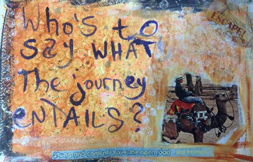 the boy on a journey art journal page