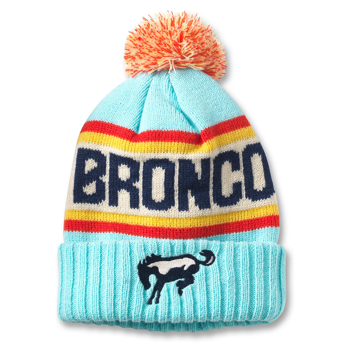 Men's American Needle Aqua Bronco Pillow Line Cuffed Knit Hat with Pom