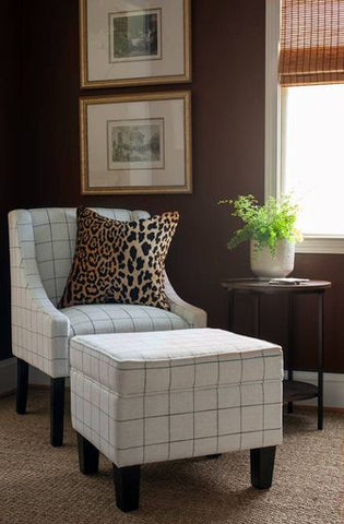 Accent Chair with Matching Ottoman in Window Pane Print