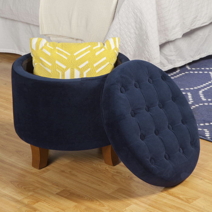 Velvet Tufted Round Ottoman with Storage - Navy Blue — HomePop Furniture