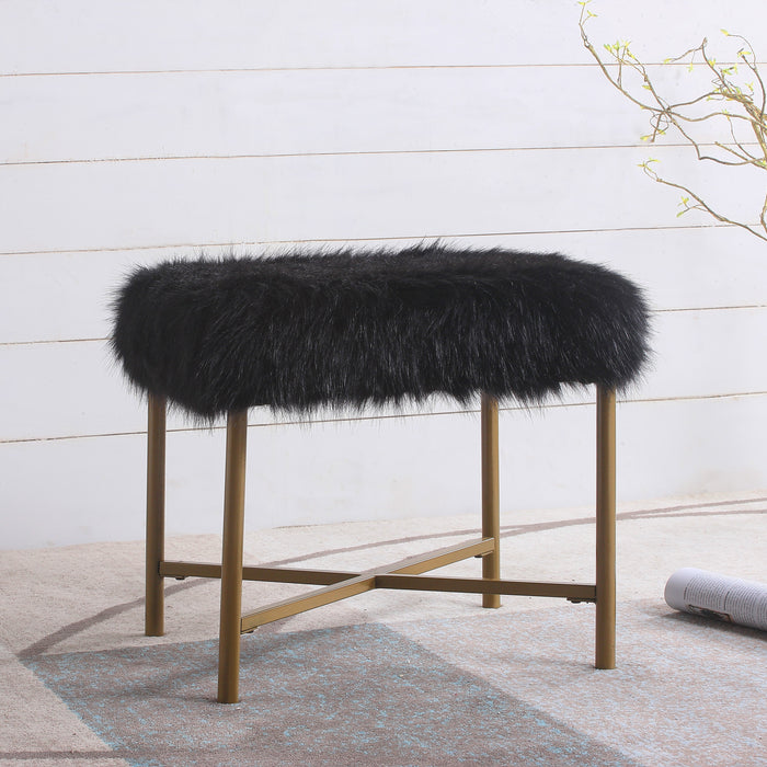 Faux Fur Square Ottoman - Black — HomePop Furniture