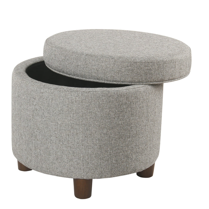 Round Storage Ottoman Light Gray Tweed Homepop Furniture