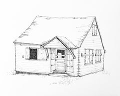 pen and ink sketch of rustic cabin