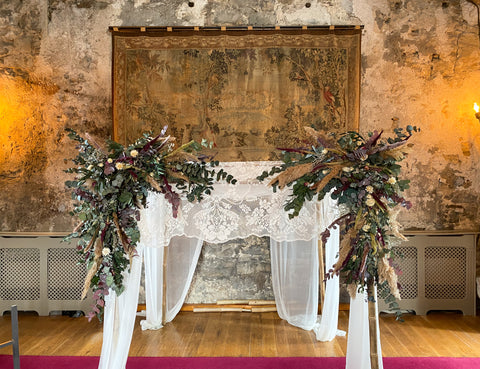 dried wedding flower arch