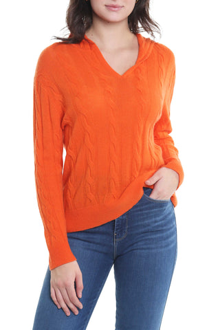 The Best Cashmere Cable Hoodie in Orange - 