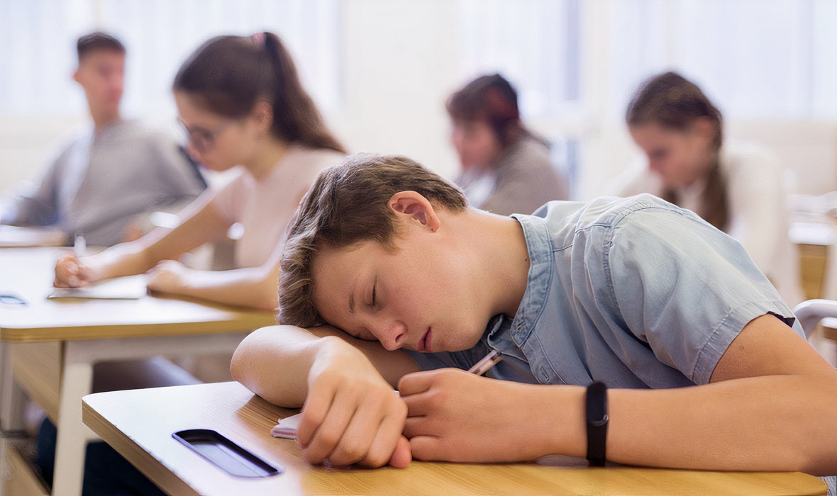 Adolescent qui est dans un sommeil profond pendant que le professeur donne des devoirs