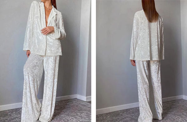 Pyjama En Velours Blanc Pour Femme "Étreinte de Velours" | Pyjama Shop