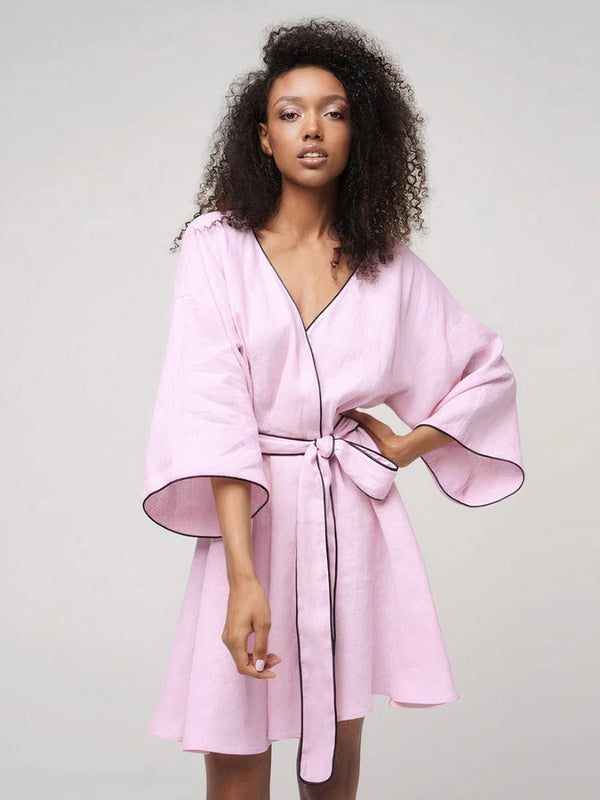 Robe de Chambre Manches Amples en Coton pour Femme "Rose" | Pyjama Shop