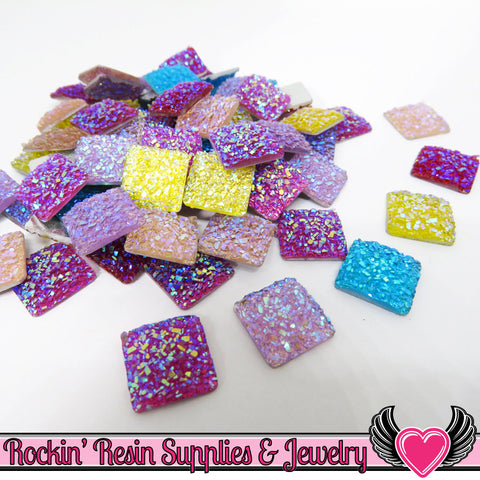20 pcs Sparkly Glitter Faux Resin Square Stones Round 12mm | Rockin Resin