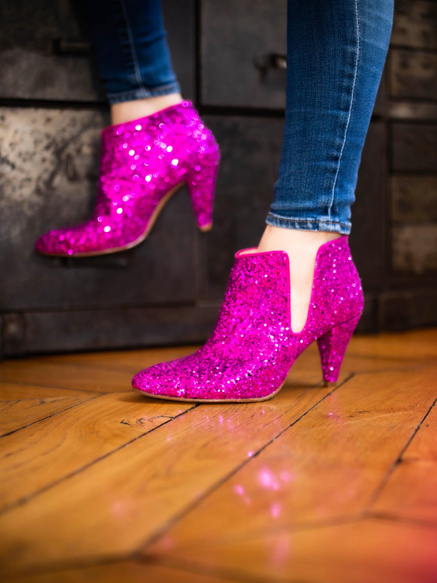 Low-boot Fifty Five fuchsia glitter heel - Patricia Blanchet