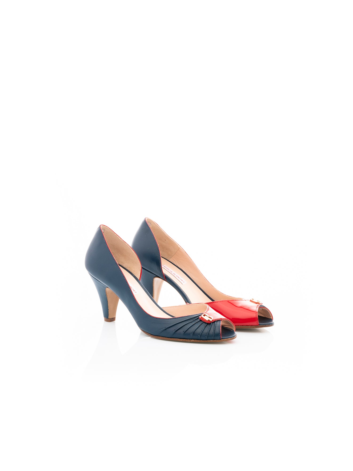 Escarpin Ouvert Cuir Bleu Et Verni Rouge Asgard Patricia Blanchet