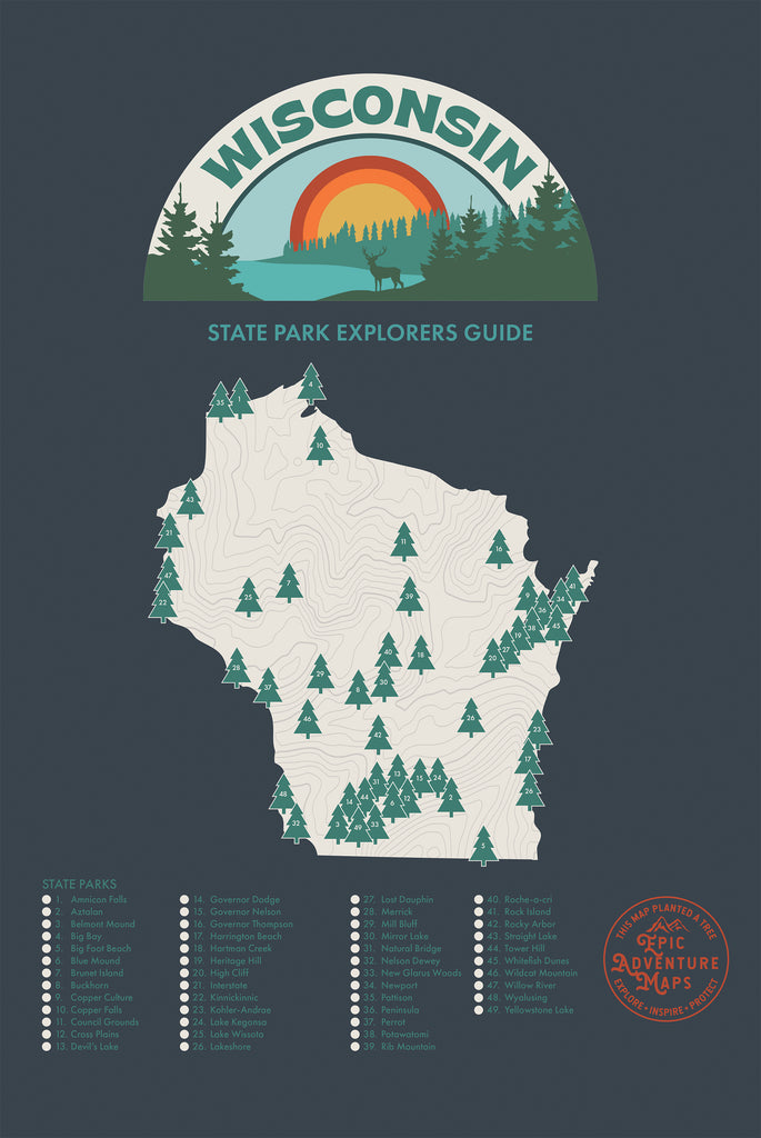 Wisconsin Parks Map Map of Wisconsin featuring all WI State Parks