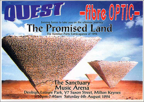 Quest rave party flyer from a famous warehouse nightclub known as The Sanctuary, Milton Keynes