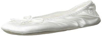 isotoner Women's Satin Ballerina Slipper with Bow, Suede Sole