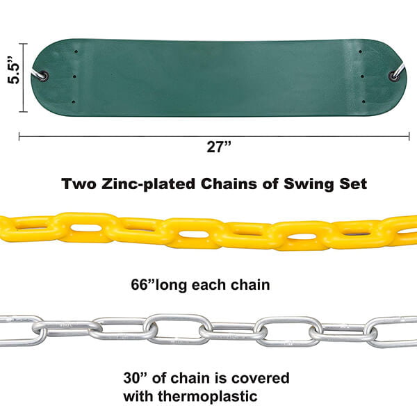 JumpTastic Swing Set - Heavy Duty Parts, Chain & Seat - Replacement Playground Accessories Kit for Kids Backyard Outdoor Swingset (Green)