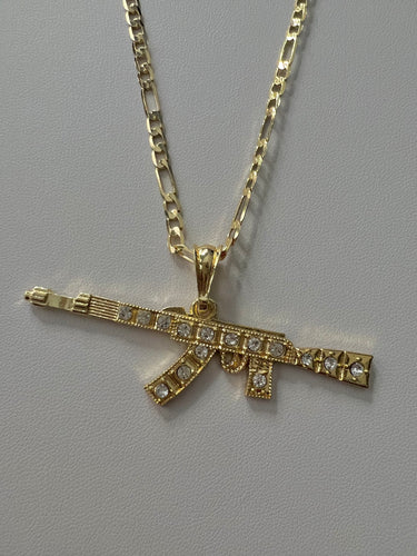 AK47 Gun Necklace in Yellow Gold - The Jewelry Plug