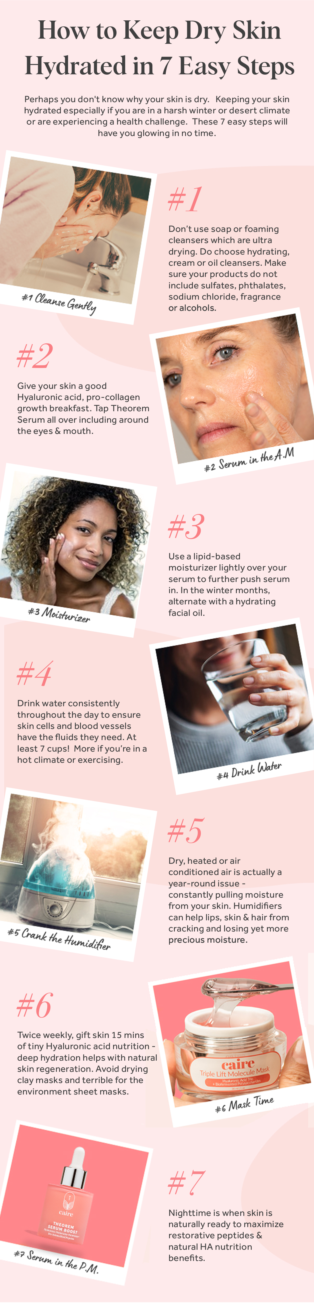 Guide for keeping your skin hydrated (email hello@cairebeauty.com for a text only copy for those who might want it)