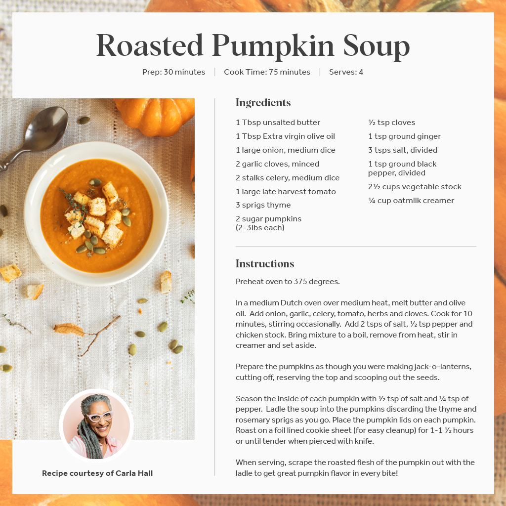 Carla Hall's Recipe for Roasted Pumpkin Soup