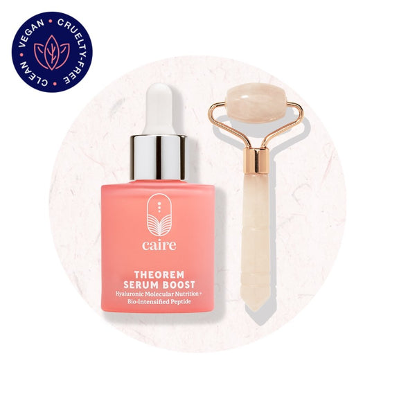 Face Ritual Rose Quartz Roller + Theorem Serum Boost 30 mL | 1 oz Set