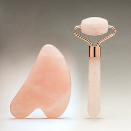 Rose Quartz Gua Sha Facial Ritual Smoothing Stone + Face Roller