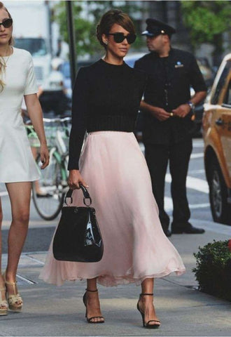 Jessica Alba Pleated Skirt Strap Heels Outfit