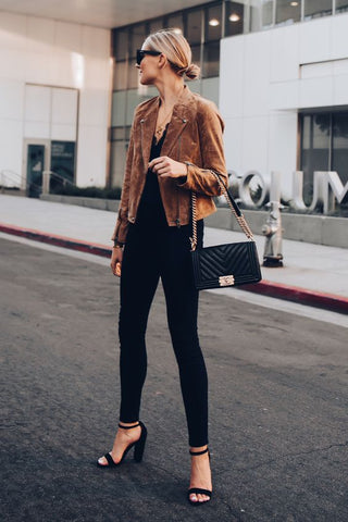 Strap Heels with Jeans and Jacket Outfit