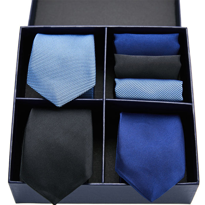 Selyem nyakkendő szett 3+3 - kék, fekete
