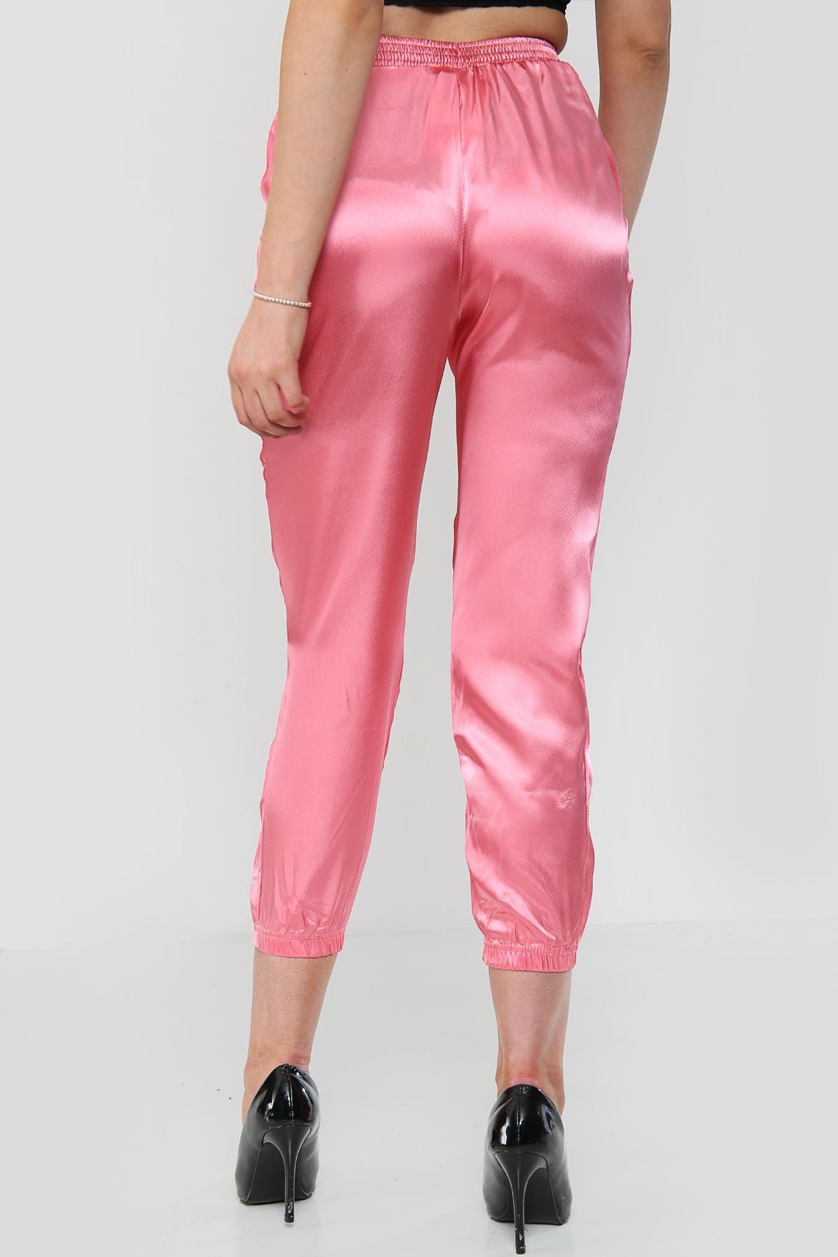 Online Trousers for Women | Cuffed Satin Jogger Cerise – Avinci