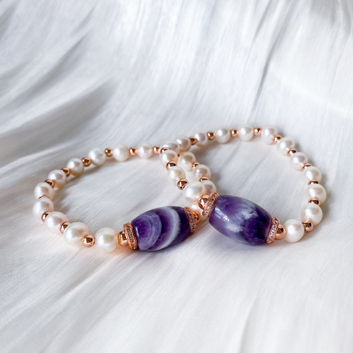 Bedazzled Chevron Amethyst with Freshwater Pearl Bracelet – New Age FSG