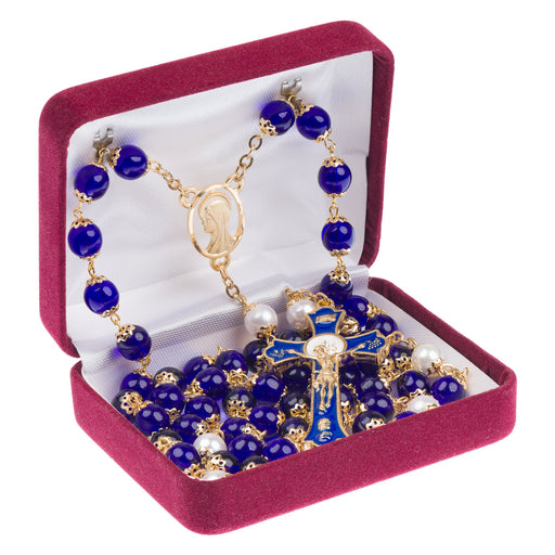 Mcvan R556RF 7 mm Pearl Holy Mass Crucifix Cross Rosary Set - Blue