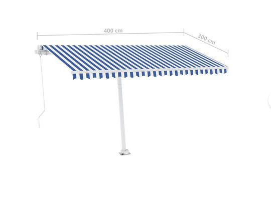 free standing awning blue and white