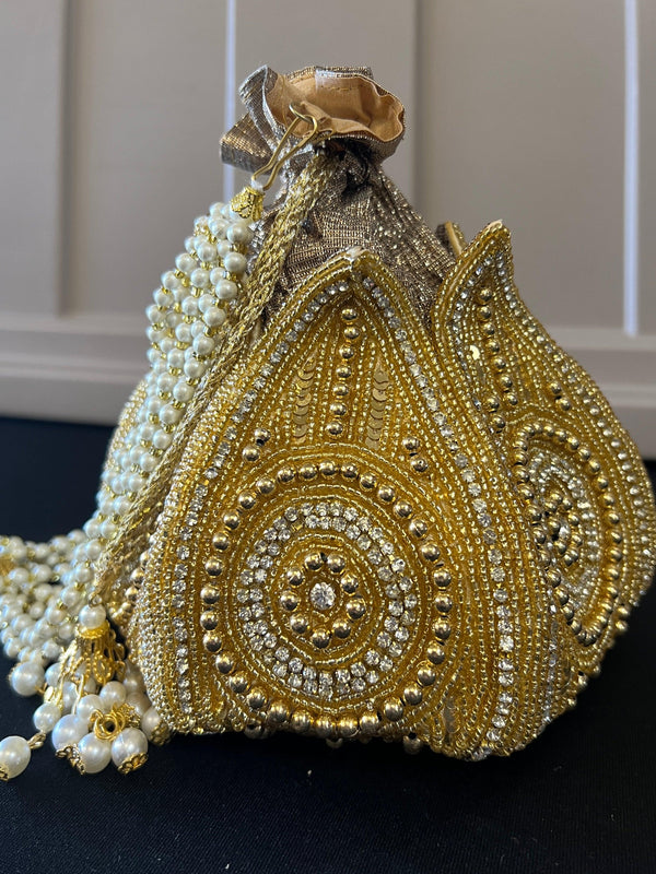 Assorted Gold Potli Bag Batuwa Bridal Clutch Indian Wedding Dolly Bag Silk  Purse | eBay