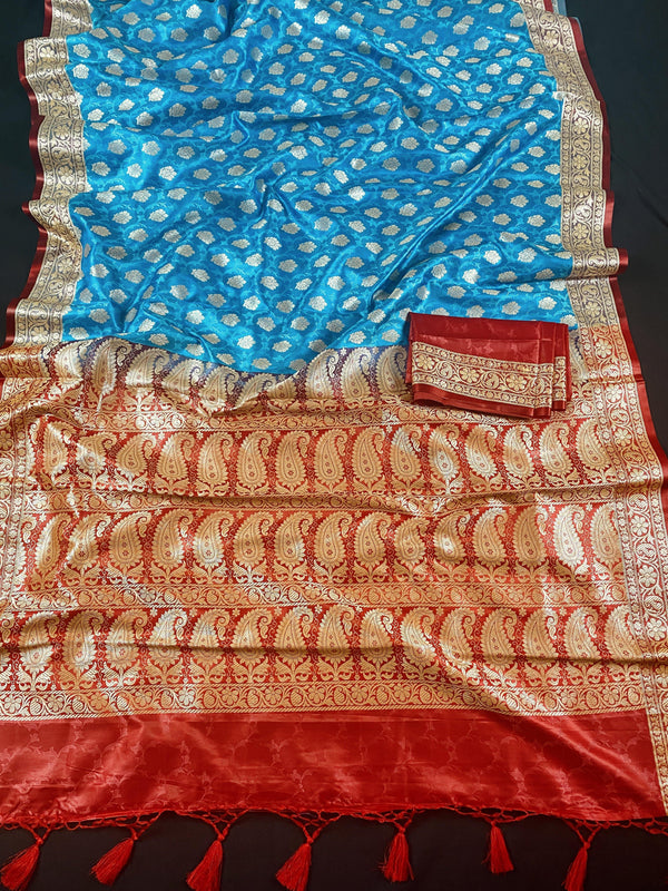 Buy Aqua Tanchoi Silk Saree For Women Online