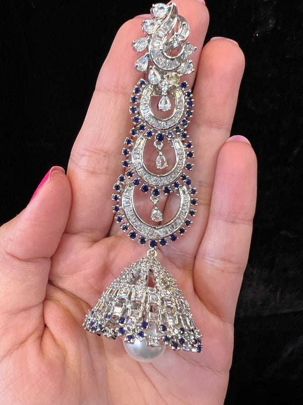 Silver Polish American Diamond Long Chandbali Jhumka, Crescent Moon Earrings  Dangle, Indian Wedding Earrings, Punjabi, Pakistani Stylejhumka - Etsy