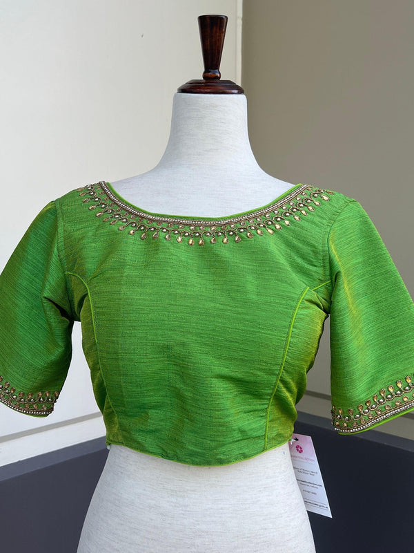Pista Green Color Banarasi Readymade Blouse