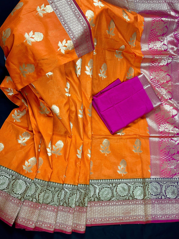 Orange & Hot Pink Color Silk Mark Georgette Banarasi Saree | Mysore silk  saree, Art silk sarees, Wedding saree collection