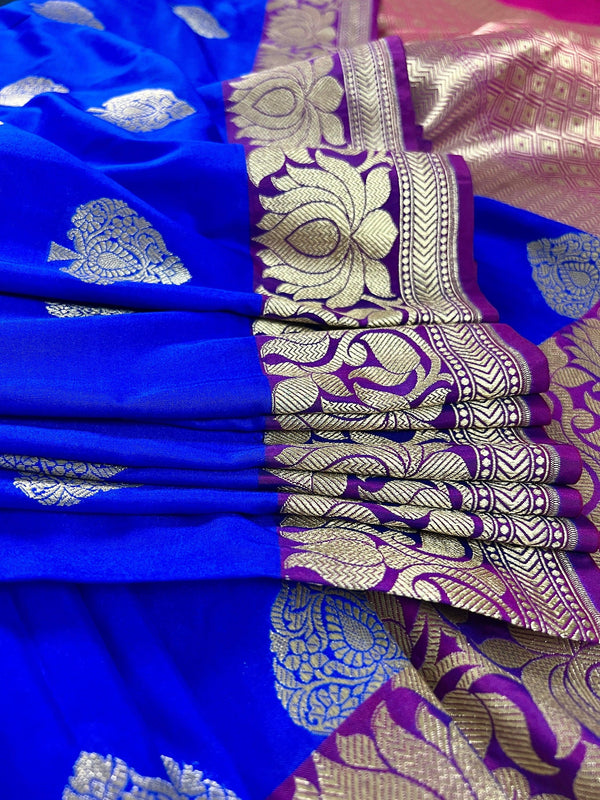 Kamini' Royal Blue Pure Kora Silk Banarasi Handloom Saree - Tilfi