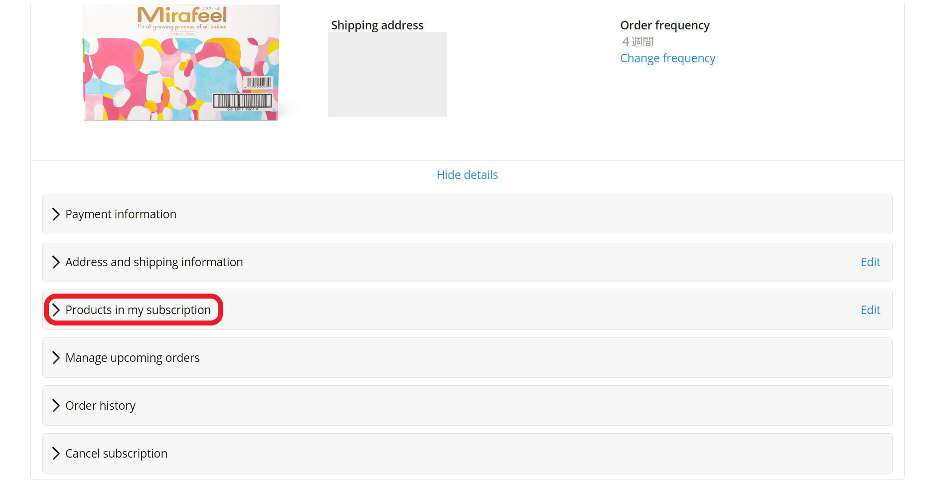 Products in my subscription