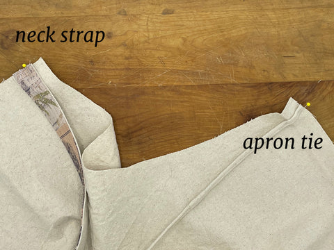 placement of neck strap and apron tie